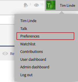 Screenshot: Call up the special site with the preferences