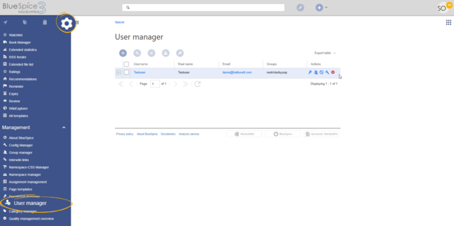 Screenshot: user manager