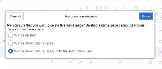 Screenshot: delete a namespace