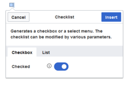 Dialog window for checklists