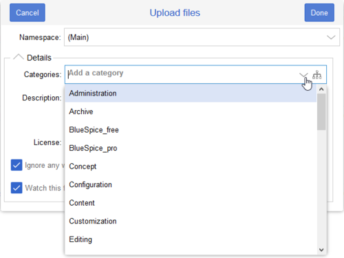 Inserting categories during file upload