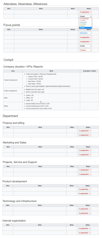 Screenshot of template for Management meeting minutes