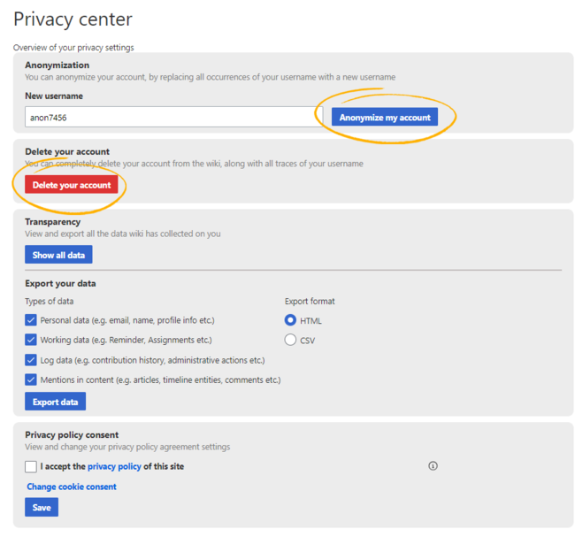 Privacy center with requests enabled