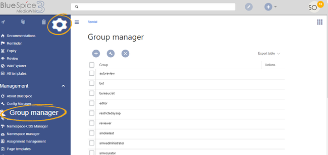 Screenshot: group manager