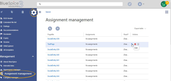 Overview of the page assignments