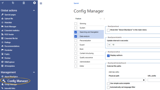 Screenshot: Config manager menu item