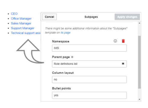 Screenshot of subpages template